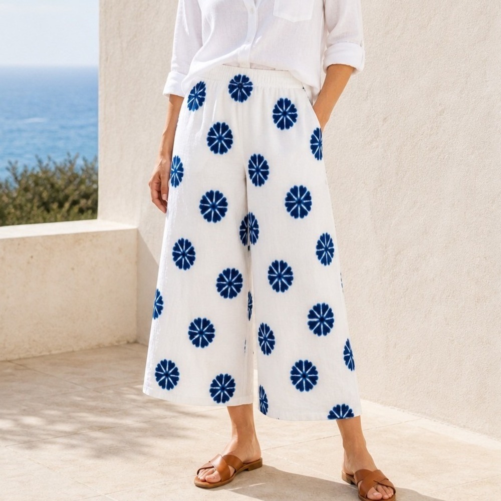 J. Crew Womens Point Sur Linen Crop Pants 10 White Wide Leg Boho Coastal Resort